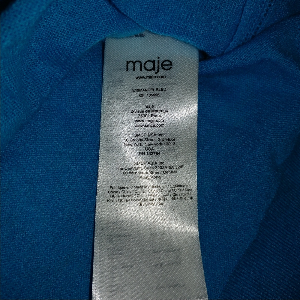 NWT Maje Drop Shoulder Blue Cashmere Sweater Size Meduum - Picture 7 of 10
